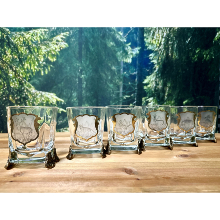 GOLDEN FOX KOMPLET 6 SZKLANEK DO WHISKY   - CRYSTAL SILVA